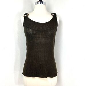 Chico's Brown Knit Tank Top Size 1 Med Bronze Shimmer Coconut Rings Shoulders
